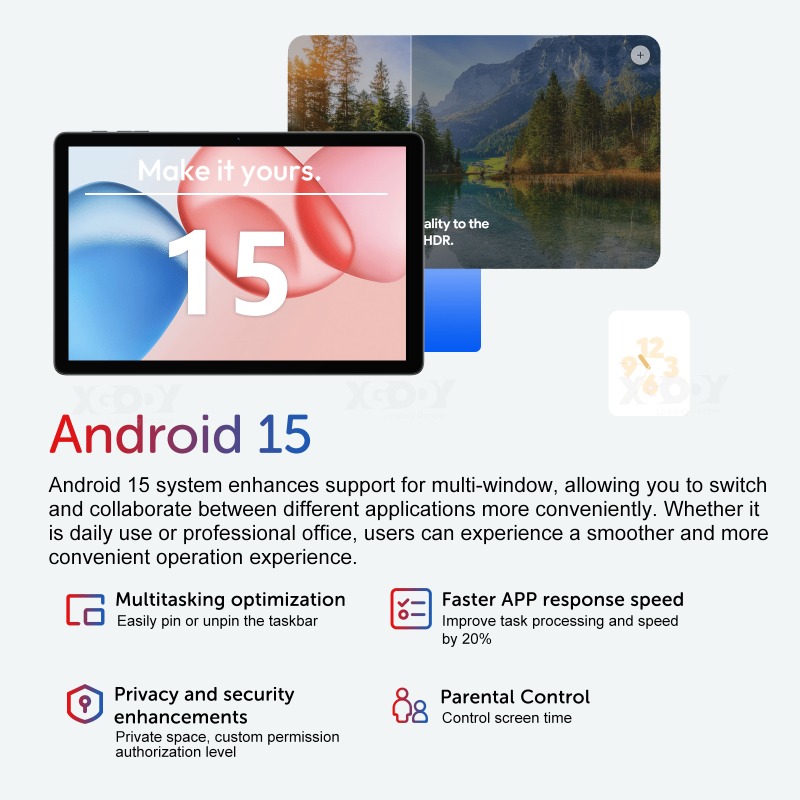 XGODY 2025 Android 15 Nieuwe 2-in-1 Tablet | 11-inch IPS-scherm, 16GB RAM (8+8), 256GB ROM, 1TB TF-kaartondersteuning, All Winner A537 8-core CPU, Wi-Fi en Draadloos, GPS, Type-C Opladen, 8000mAh Batterij