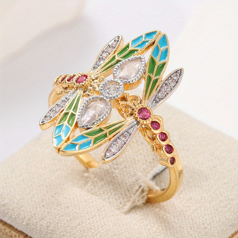 Women's Vintage Bohemian Dragonfly Ring with Turquoise Wings
