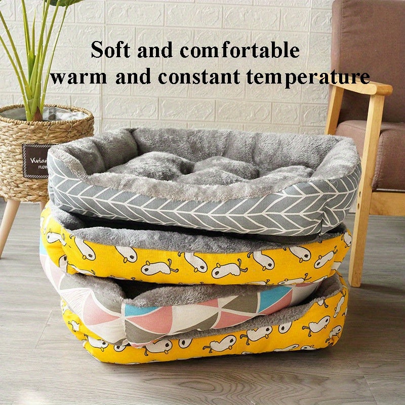 

Soft And Comfortable Rectangular Pet Bed For Dogs And Cats, Blue Cartoon Design, Polyester Fiber Fill, Ideal For Small To Medium Breeds, Pet Bed, Nest