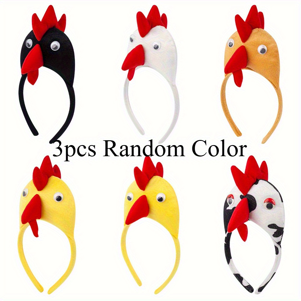 Image of 3pcs, Adult Fun Chicken Headpiece - Colorful Cartoon And Chick Shaped Hat, Suitable For Halloween, Role Playing, Theme Parties, And Carnival, Random Color