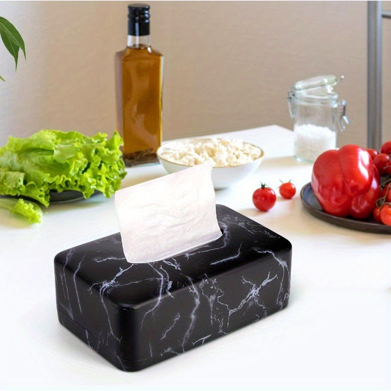 1pc black marble tissue box holder & napkin dispenser with golden   - modern rectangular   top, glossy   marble design, space-saving organizer for bathroom, bedroom, kitchen, or restaurant - durable & easy- , crystal material-like texture (no lead/crystal) - elegant marble countertop dispenser box with   & sturdy base for tissues or napkins Product details 6
