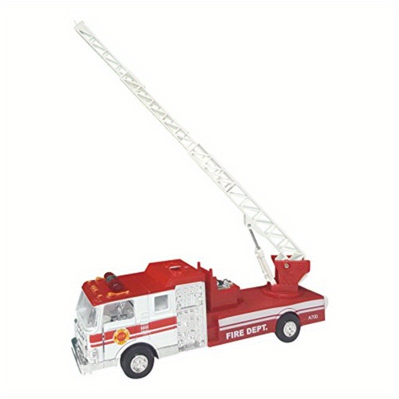 Master Toy'S Collectible Die-Cast Metal Pull-Back Action Sound Fire Engine Truck with Ladder - Red & White Fire Department Rescue Vehicle, Durable Metal Construction, Realistic Design for Play & Display, Playful Design, Detailed Craftsmanship