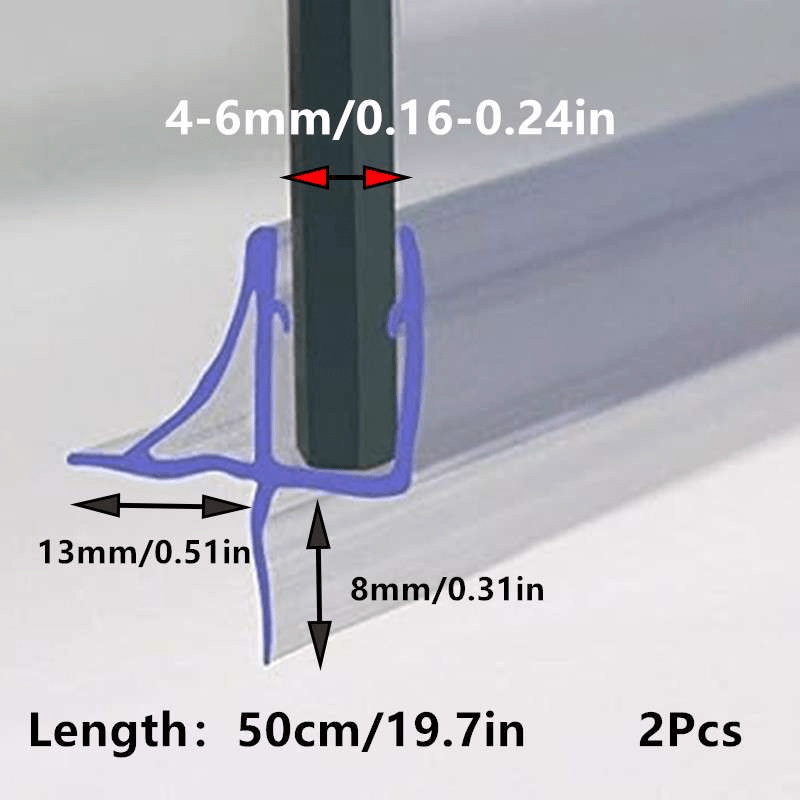 Image of Set Of 2 Sealing Strips For Glass Shower Doors, Suitable For 4-6 Mm Thickness, , 50 Cm Long, Made Of Transparent Pvc