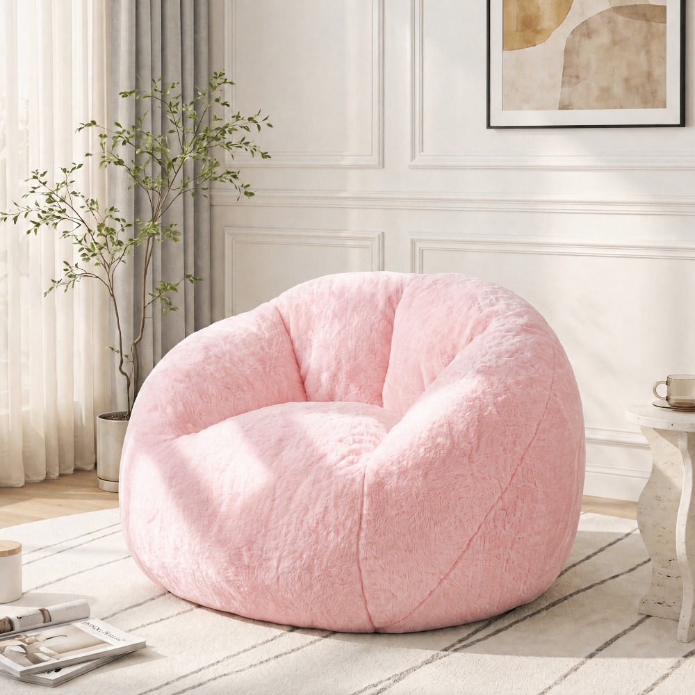 Image of Cloud-shaped Faux Fur Bean Bag Sofa For Adults, Touch And Memory Foam Filling, Spacious Comfy Chair For Living Room, Bedroom, And Dorm