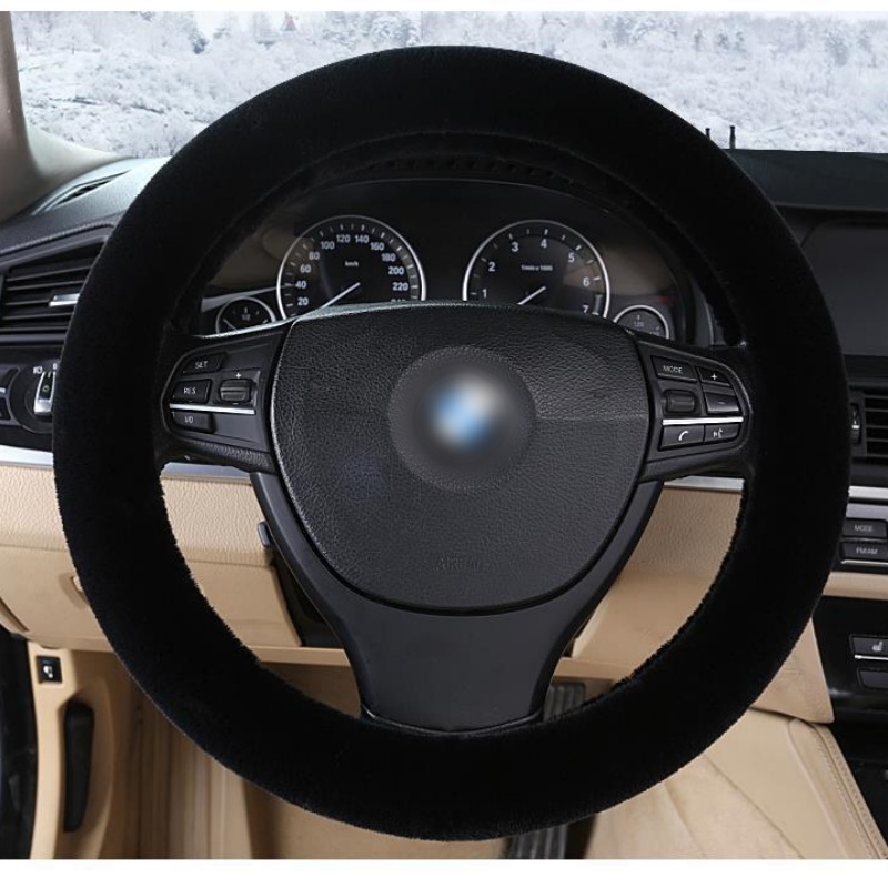 New Winter Plush Car Steering Wheel Cover, Sheepskin Texture 38cm Universal Short/long Hair Optional Warm Anti-cold Plush Material -friendly Comfortable Grip Durable Anti-pilling