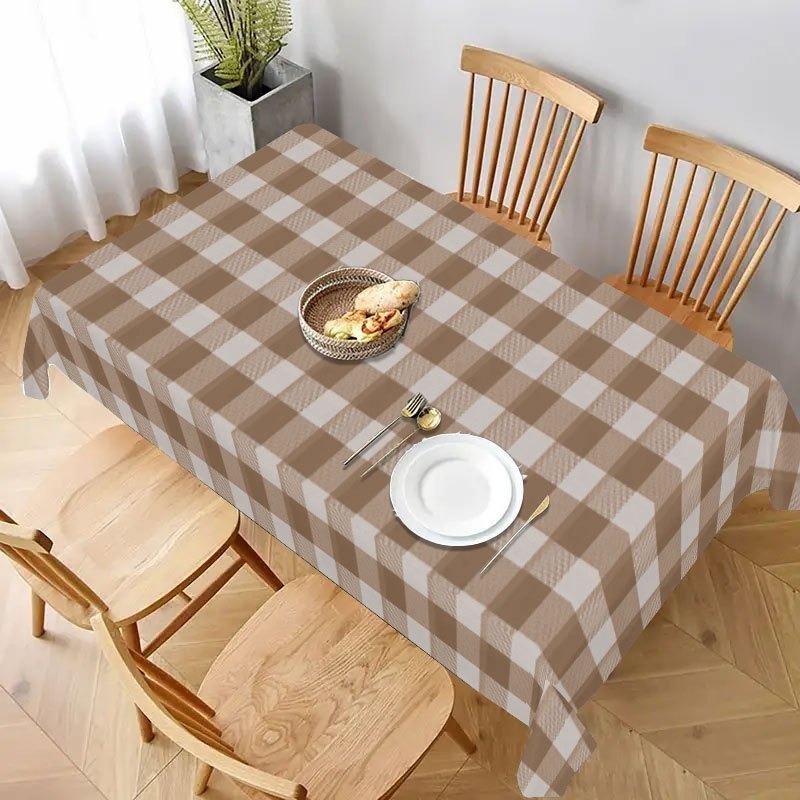 TEMU 1 nappe à carreaux marron et blanc, douce, lavable en machine, carrée, pour table à manger, table basse, - air, camping, nappe en tissu à