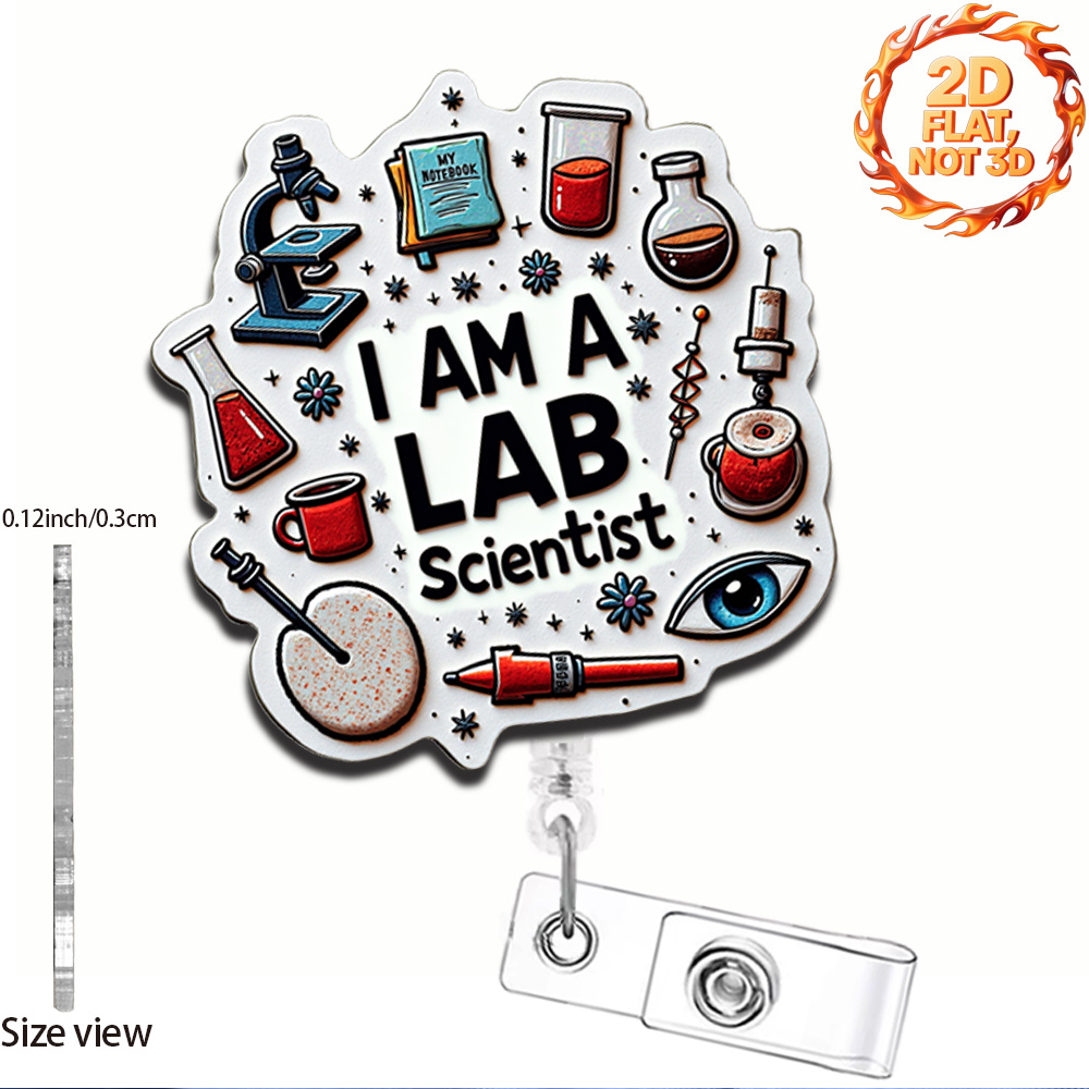 TEMU 2d 1pc Retractable With "i Am A Laboratory Scientist" Name Tag - Retractable Reel & Clasp Suitable For Hospitals, Schools, Nurses, Teachers, Lab