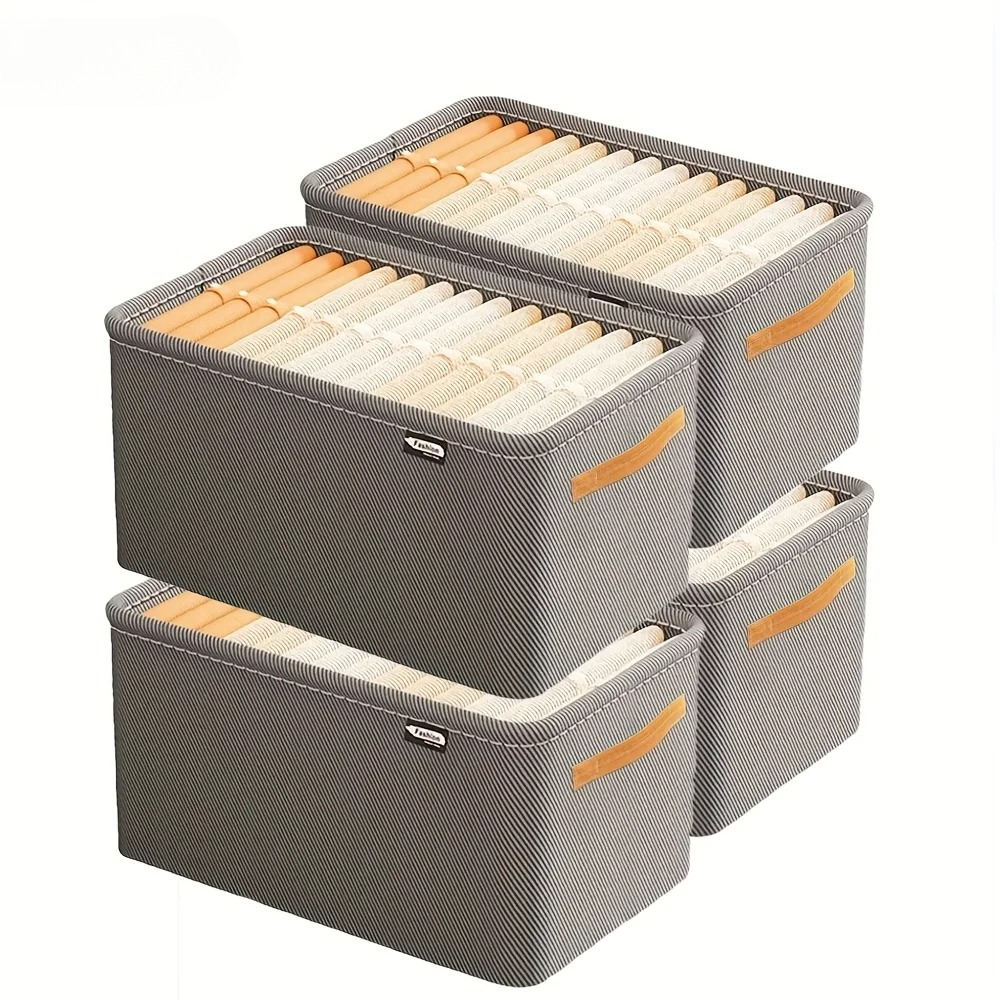TEMU 3/4pcs Extra Large Stackable Storage Boxes | Heavy-duty Non-woven Fabric Organizer, Space-saving Storage For Closet, Mounted Closet Systems