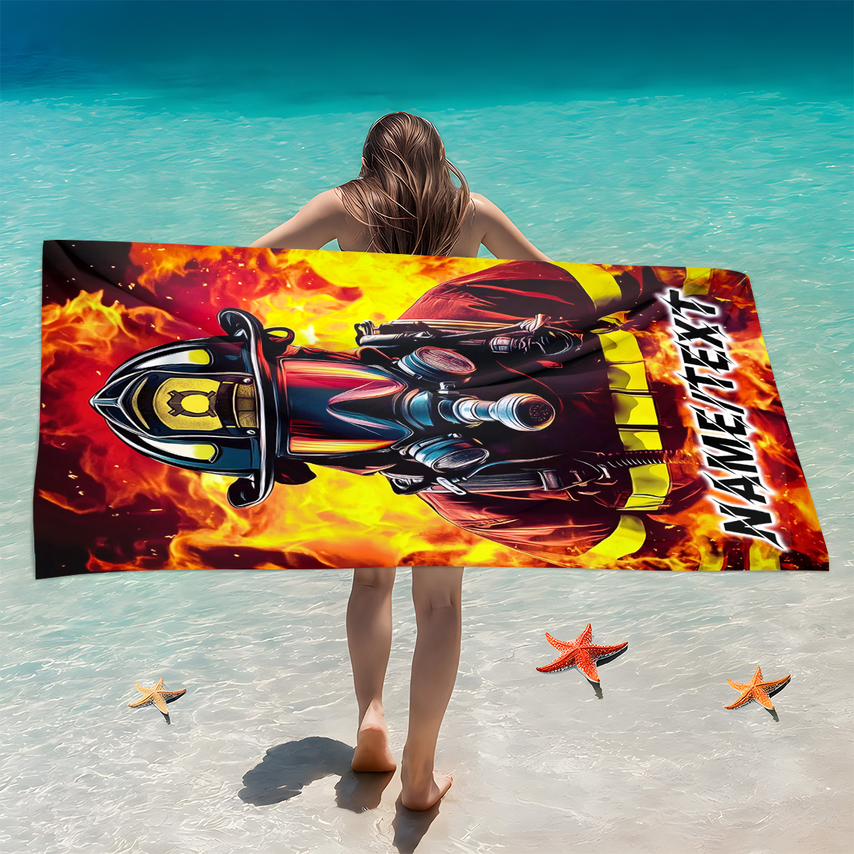 TEMU 1pc Cool Firefighter Custom Beach Towel - Soft, Ultra-absorbent Microfiber, Lightweight & Windproof, Perfect For Beach, Parties, Travel, Camping