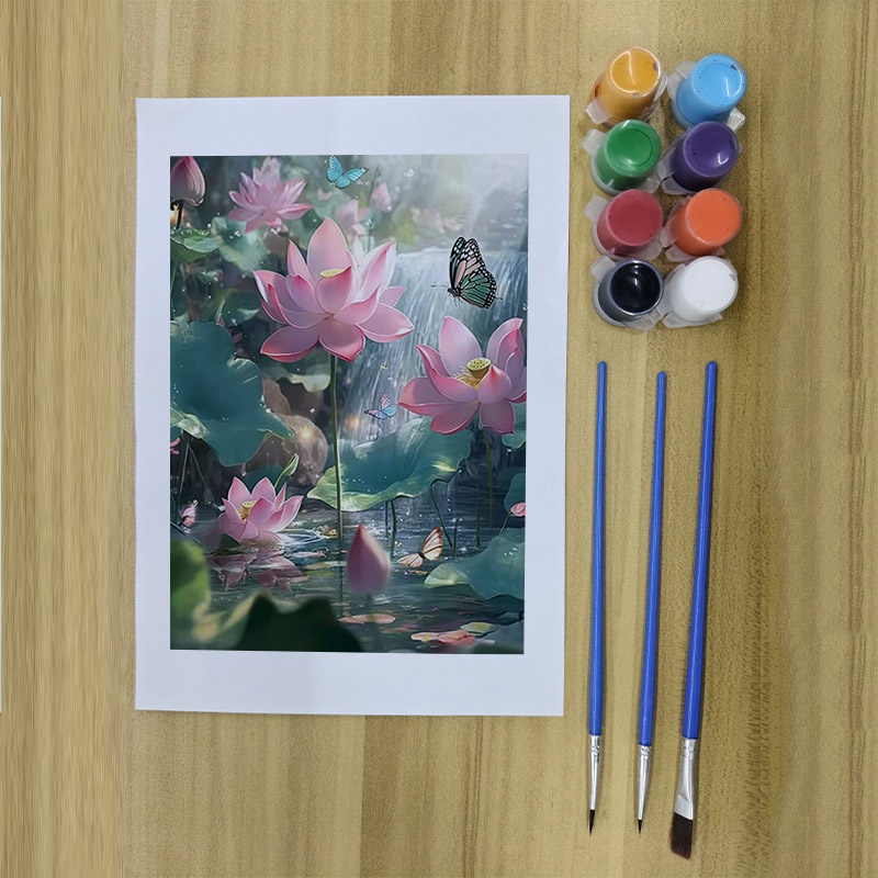 TEMU Professional Art Use, -scale 40*50cm Adult Coloring Book Numbers Kit Suitable For Beginners, Diy Frameless For Lotus Pond Scene With Magical