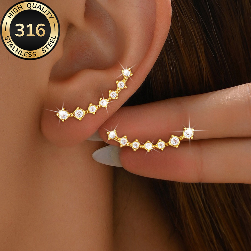 TEMU High-quality Steel Hypoallergenic Golden Earrings, Polished, Kc, Anti-tarnish, Simple And Elegant, Fashionable Women's Earrings Suitable For