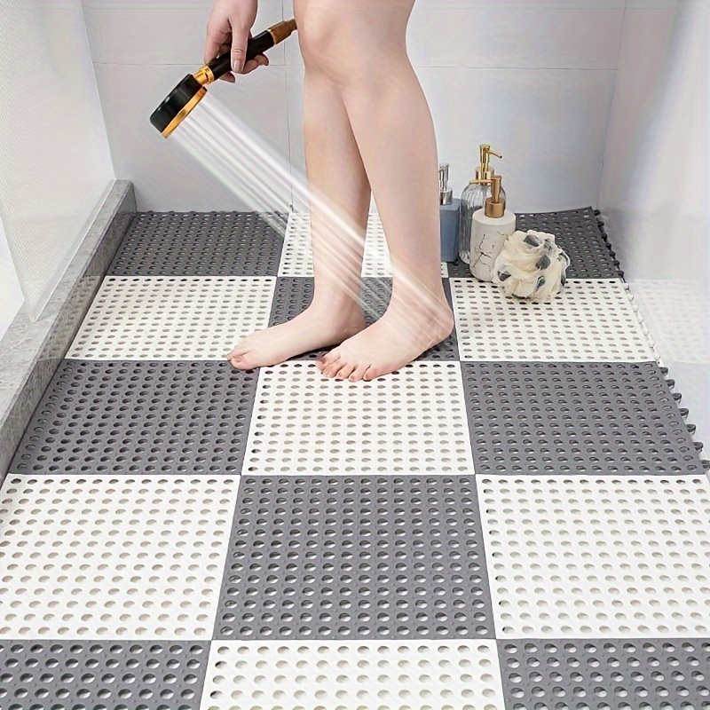 

4pcs Shower Stall Mat, Waterproof, Spliced Bathroom Mats With Drain Holes, Home Bathroom!