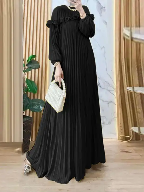 women long dress solid color round neck lantern sleeve abaya dress modern arabic style casual dress with belt - women's clothing - Temu women long dress solid color round neck lantern sleeve abaya dress modern arabic style casual dress with belt - women's clothing - Temu
