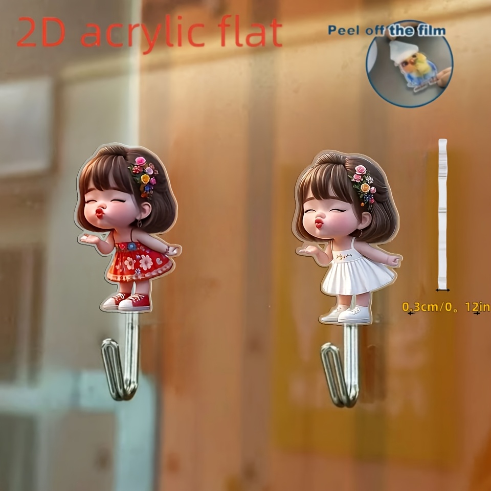 TEMU 2D 평면, 귀여운 시뮬레이션 패턴 자체 접착 행거 장식 후크, 다양한 색상의 키체인, 불규칙한 벽걸이형 키체인, 침실 홈 오피스 장식 선물용으로 적합 (세련되고 창의적인 드레스업 고급스러운 공간), 다용도 후크