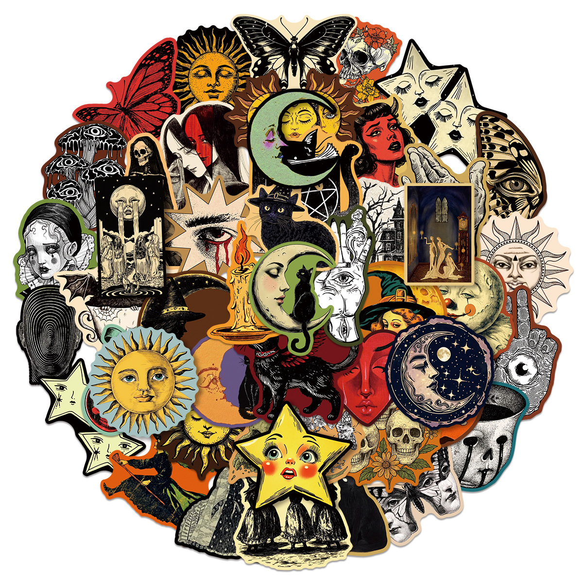 TEMU 50pcs Vintage Mystical Gothic Stickers, Dark For Notebook, Laptop, Water Bottle, Phone Case, Car, Planner Additions, Office Products, Back To