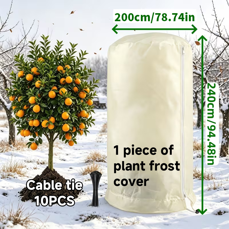 TEMU Heavy-duty Frost Blanket Plant Cover, Large Size With Drawstring Fastening, Includes Windproof Tie Straps, Designed For Winter Weather, Protects