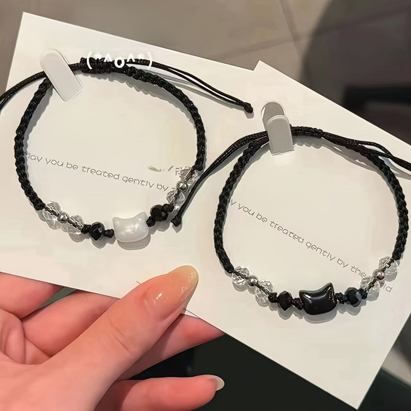 2pcs Niche Woven Bracelets for Couples, Adjustable Cord Design