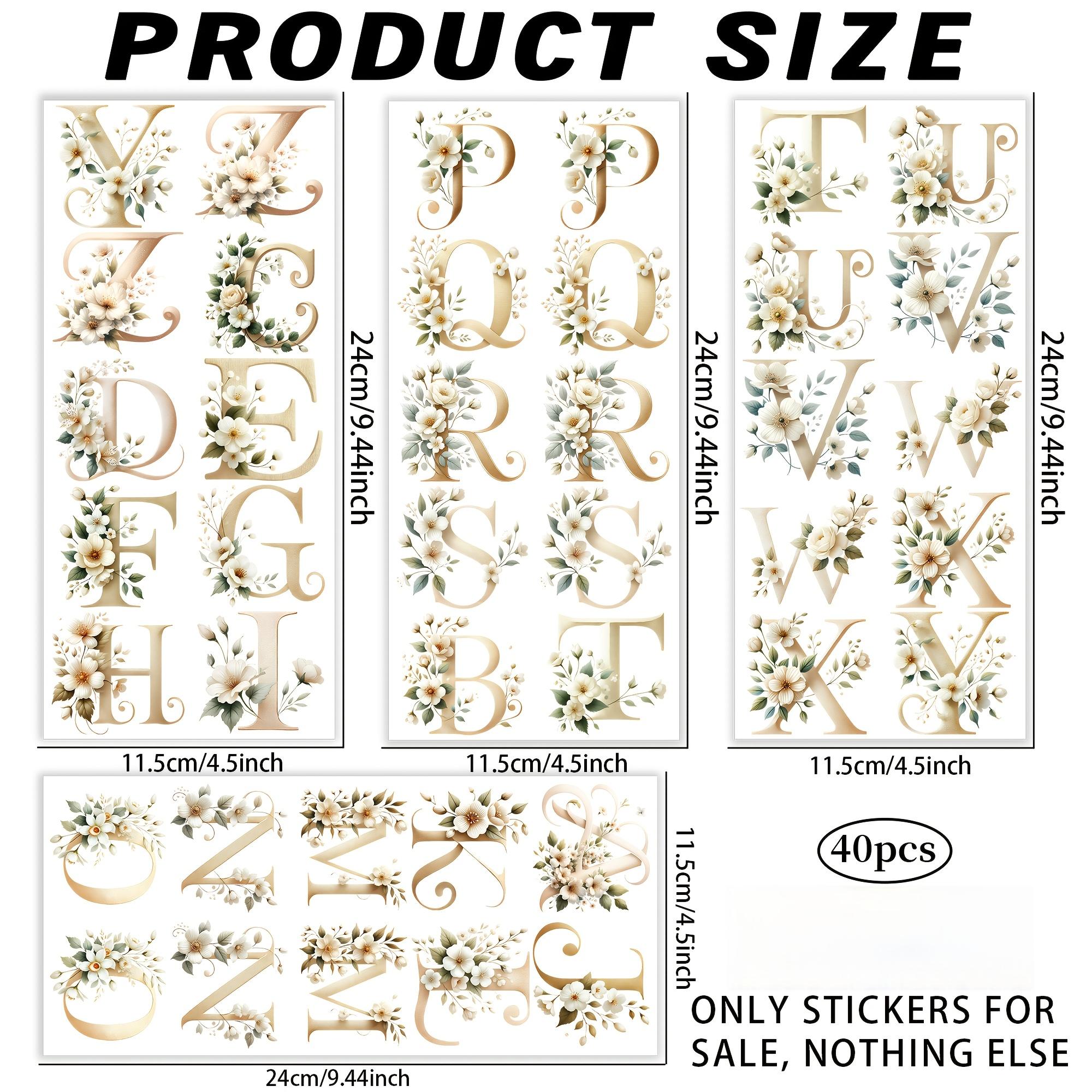 TEMU 40pcs/set Champagne Golden Floral Letter Uv Dtf Diy Craft Materials High-quality Transfer High- Decorative Packaging Transfer Paper- Waterproof