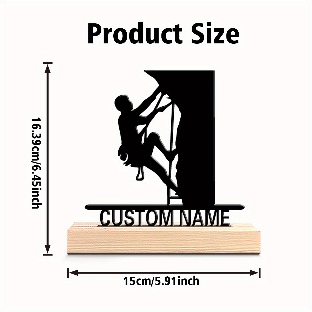 TEMU 1pc Personalized Climber Metal Statues Metal Art With Wooden Base Tabletop Decoration Desktop Sculpture With Wooden Base, Suitable For Office,