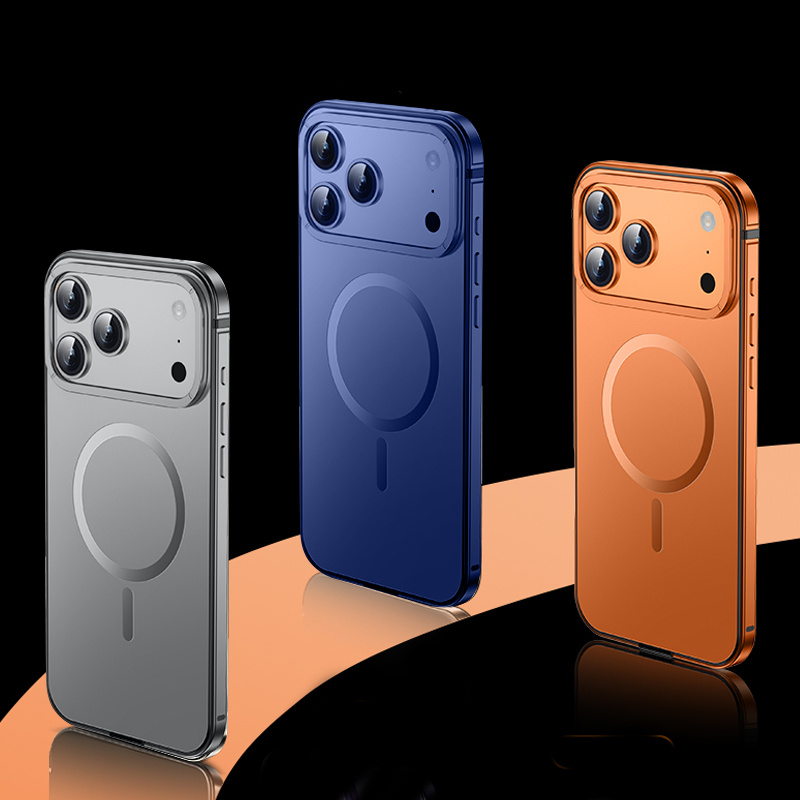 item picture phone case aluminum alloy texture magnetic phone case with built in lens protection high end and elegant suitable for iphone   pro 17 pro max