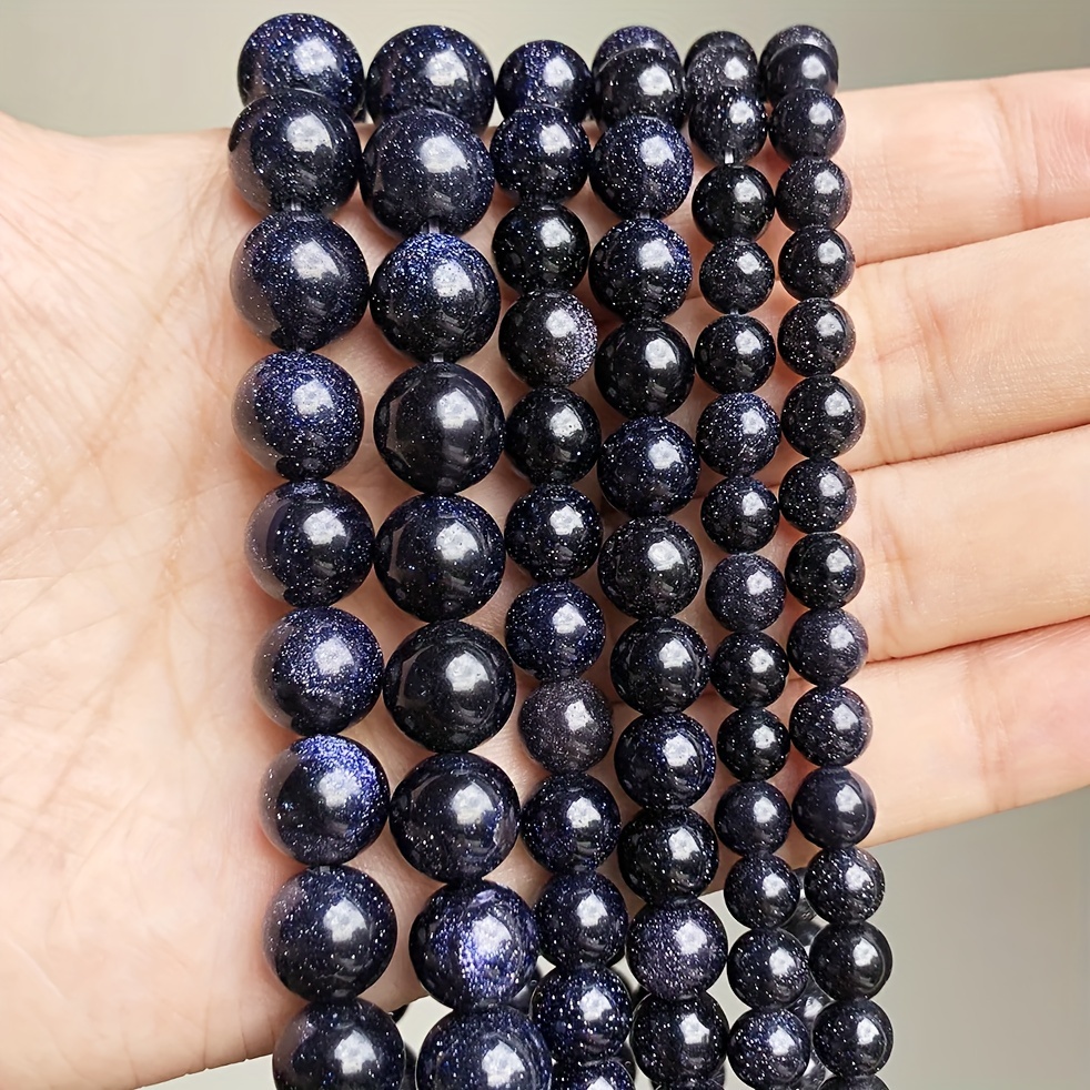TEMU 4/6/8/10mm Sandstone Round Beads - Bohemian Blue Loose Gemstones For Making, Natural Beads Suitable For Bracelets, Necklaces, Earrings, Handmade