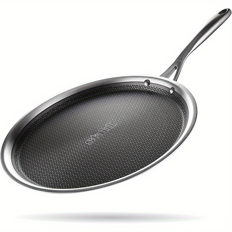 TEMU 28cm 304 Stainless Steel Honeycomb Frying Pan & Pizza Pan - Ultra-thin Dishwasher Safe Cookware, Heat Distribution For Pancakes, Burgers