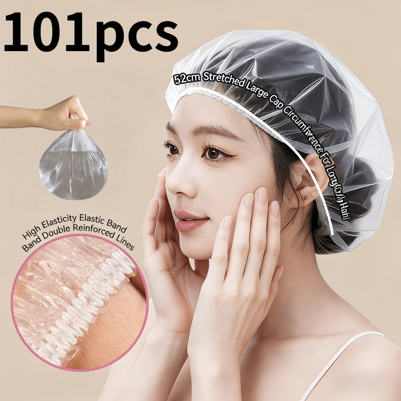 E-shop 101 Stk. Einweg dehnbare transparente Duschhauben | für Tiefenreinigung, geeignet für Küchen, Friseursalons, Spas, Reisen Fitnessstudios,