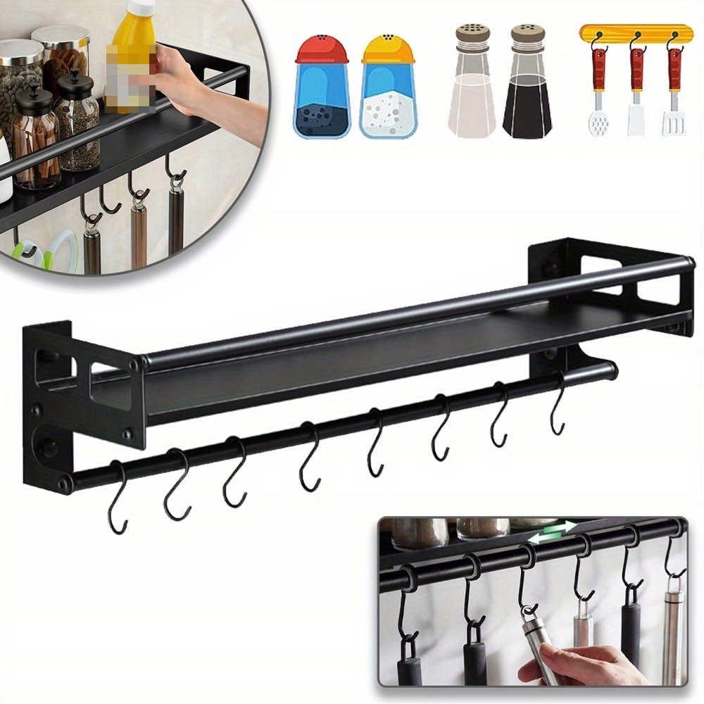 Wall-mounted Rack For Kitchen Tools, Hanger For Cooking Utensils, Shelf With Hooks For The Bathroom, Spice Rack For Wall Installation