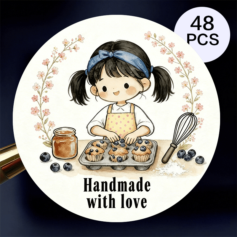 TEMU 48pcs Round Stickers, Watercolor Baking & Labels, Self-adhesive Seals For Bakery Packaging, Homemade Treats, Gift Bags, Envelopes, Handmade