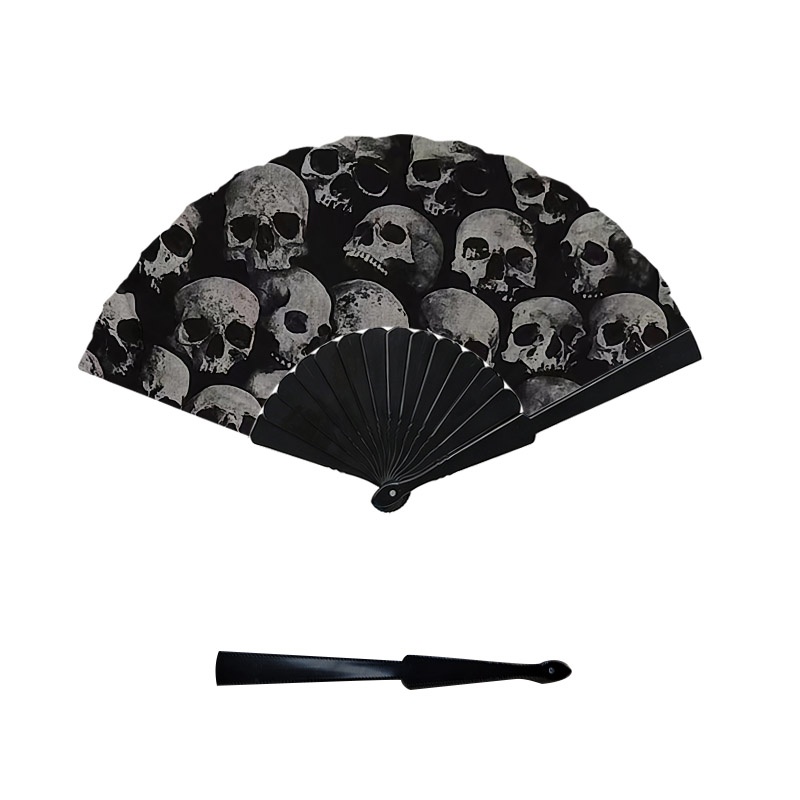 TEMU 2d Flat, 1pc 2d Gothic Style Black And White Dense Skull Pattern Printed Handheld Fan, Fan Surface With Bone Sculpture Design, Portable Cooling