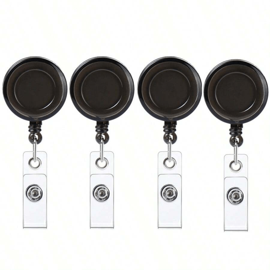TEMU Lot de 4 porte-badges/cartes de visite rétractables en métal avec cordon et clip porte-clés, étui avec clip de ceinture, design rond -perte,
