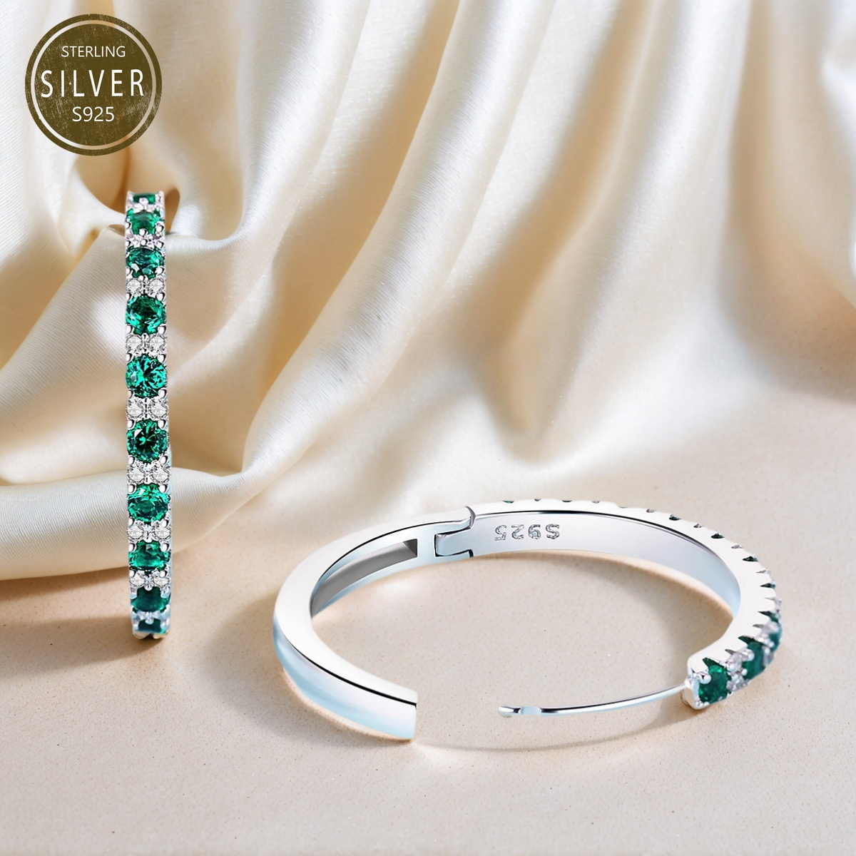 elegant luxury green zirconia hoop earrings s925 sterling silver hypoallergenic earrings suitable for women daily   gift for womens jewelry objects with design sense Product details 1