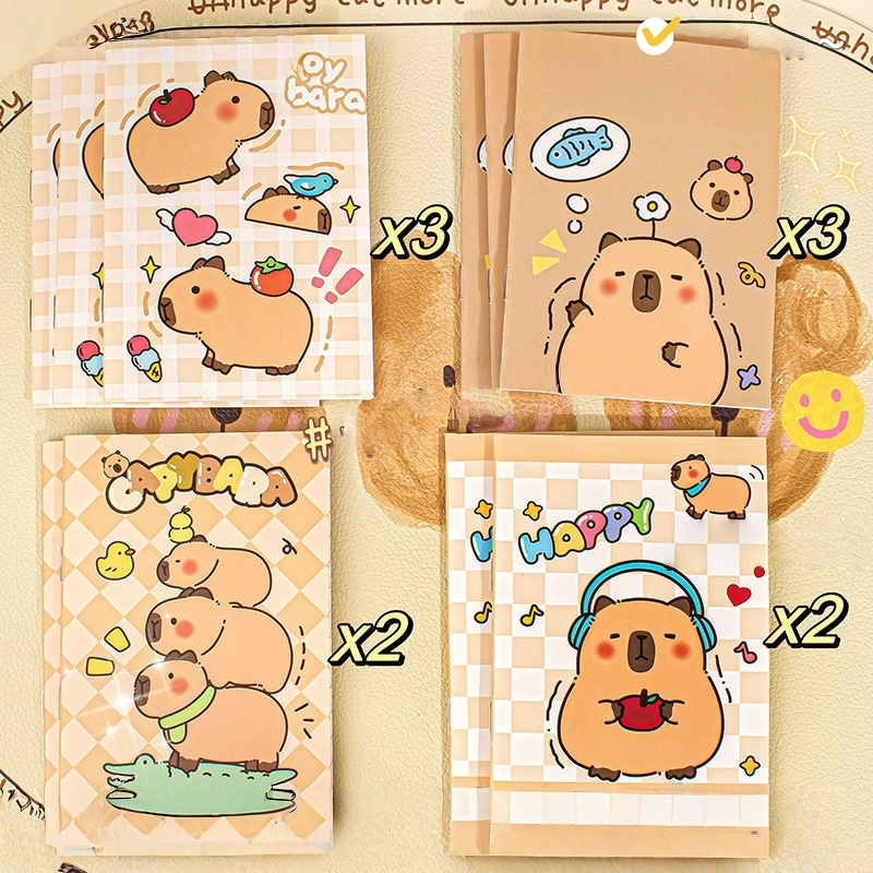 TEMU Capybara 10pcs Notebook Set, Adorable Cartoon Portable Mini Lined Pocket Notepad For Journaling, Diary, Planner, Office Study Reward Notebook —