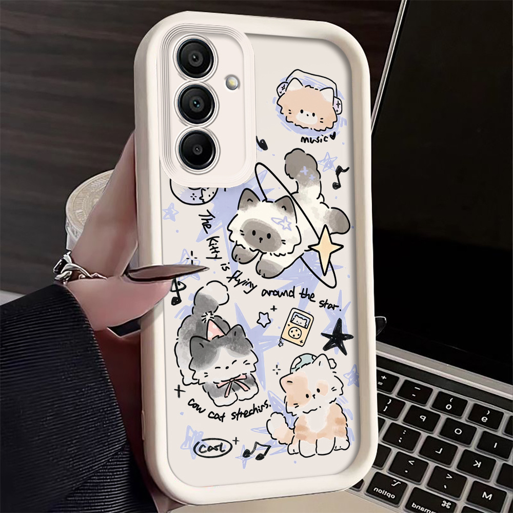 TEMU Phone Case: Flying Cats In Black And White Tpu Full Cover Anti-fall Protection Mobile Phone Case, Suitable For Galaxy S25/s24/s23/s22/s21/s20