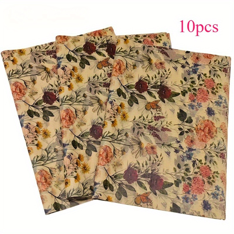 10 Sheets Of -patterned Tissue Paper, 20x14 Inches, Suitable For Spring And Summer , Weddings, Holiday Gifts, Birthday Gift Box Wrapping, Bouquet Filler, And Party Favors