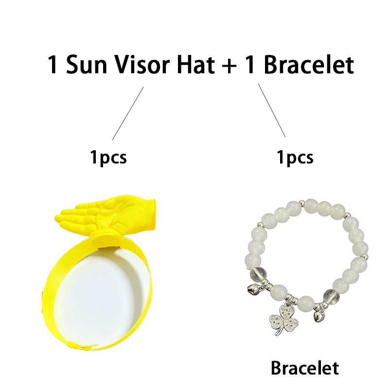 Image of 2pcs ( Visor Hat And Bracelet) Trendy Palm-shaped Visor Hat For Women Men, Yellow Adjustable Visor Headband, Summer Beach Novelty Cap, Adult Headwear, Travel Vacation Essentials & Props
