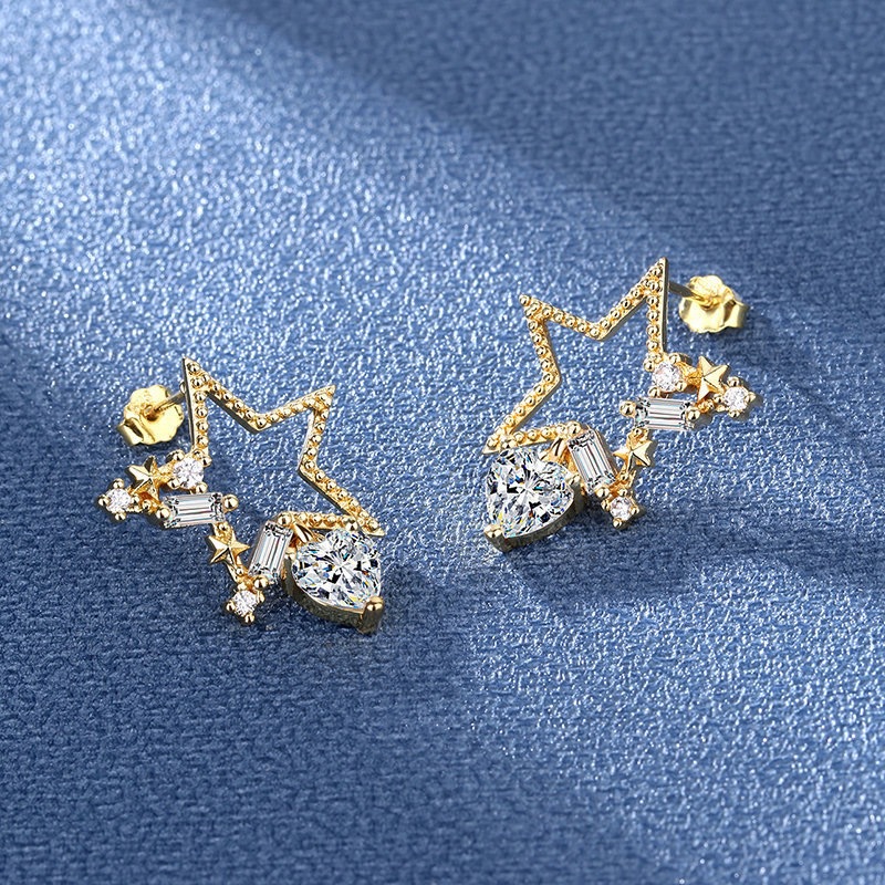 2pcs Ultra-Sparkling Star Zirconia Stud Earrings, Elegant Gift