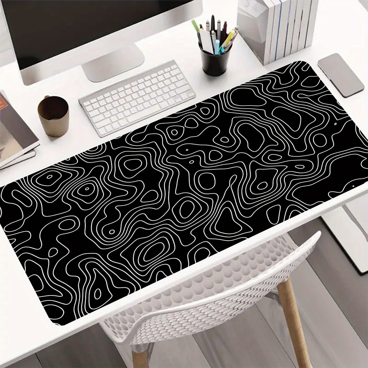 1 Oversized Gaming Mouse Pad Featuring A Black-and-white, With A Rubber Base For Anti-slip And Washable…: retailer-supplied image