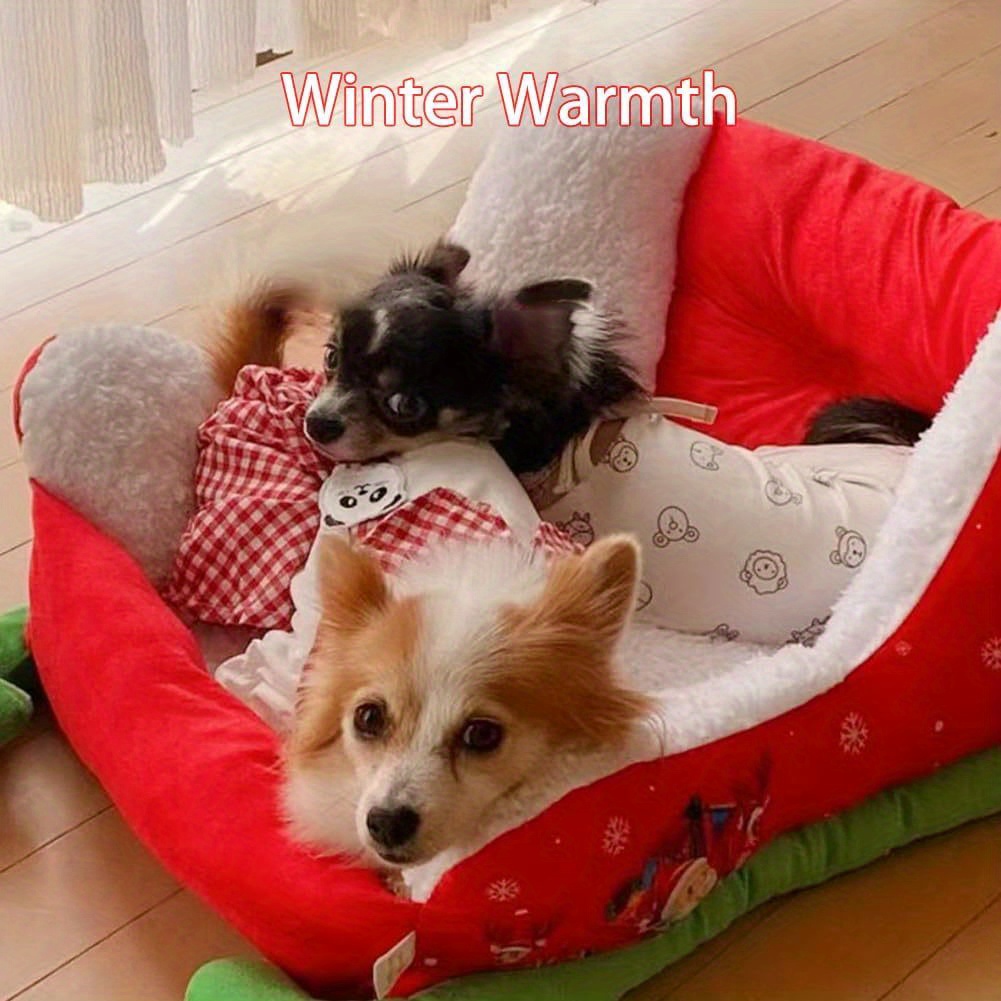 1pc festive red christmas sleigh pet bed for cats small dogs washable durable holiday themed pet bed with snowflake star patterns perfect for cozy indoor celebrations pet bed for dogs indoor pet furniture plush pet bed cozy pet bedding Product details 3