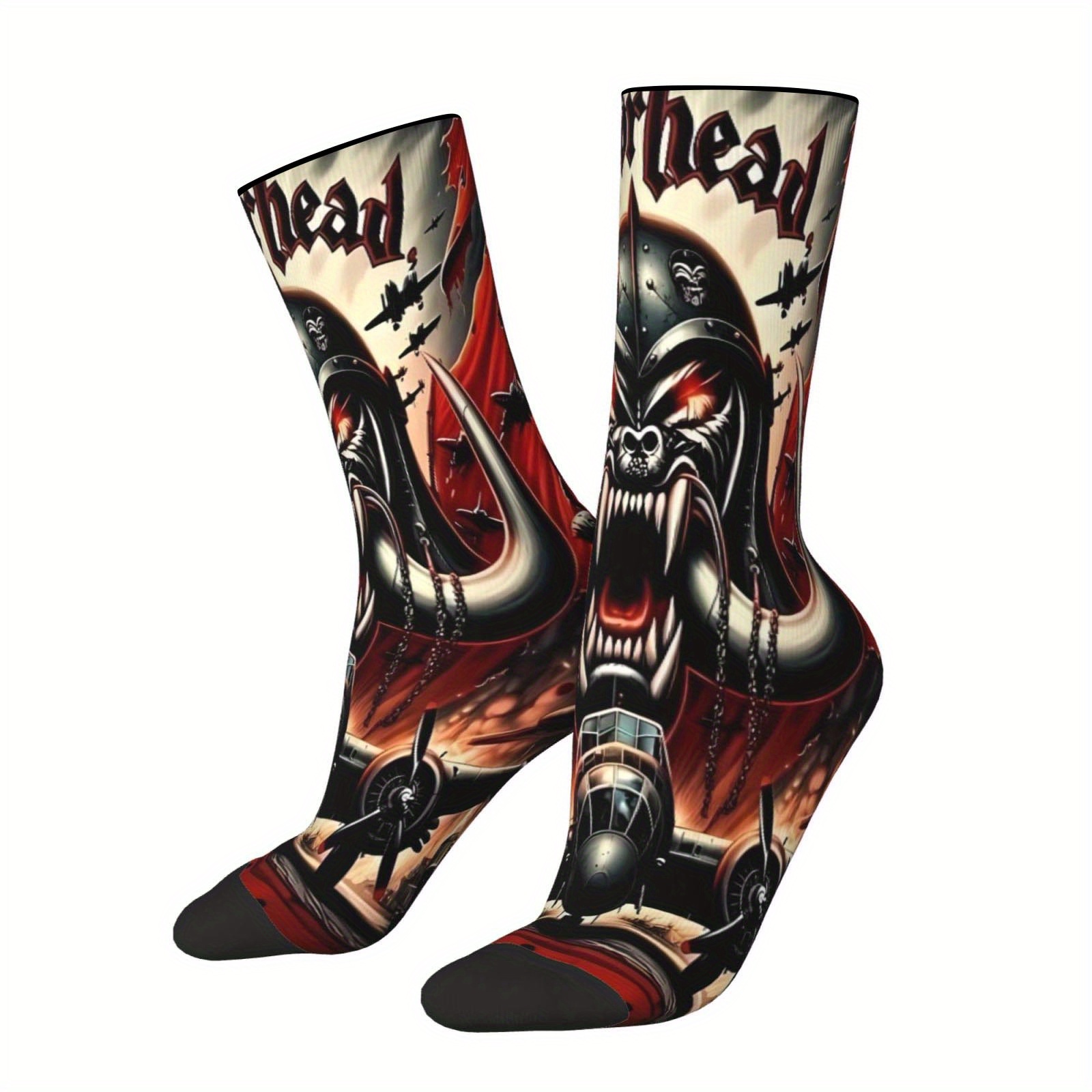 E-shop 1 Paar Herren Heavy Metal Grafiksocken – Edgy Armor Design, Weiche Polyester/Elastan-Mischung für Sport & Freizeit, Atmungsaktiv,