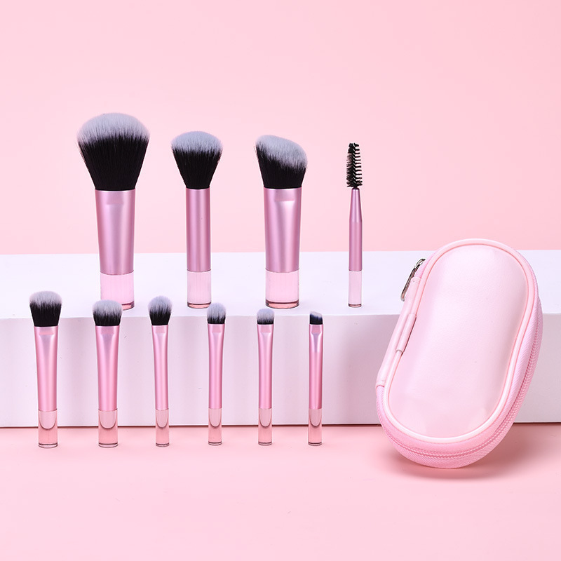 TEMU 10pcs High Quality Mini Makeup Brush Set Portable Blush Foundation Powder Eyeshadow Brush Beauty Tools