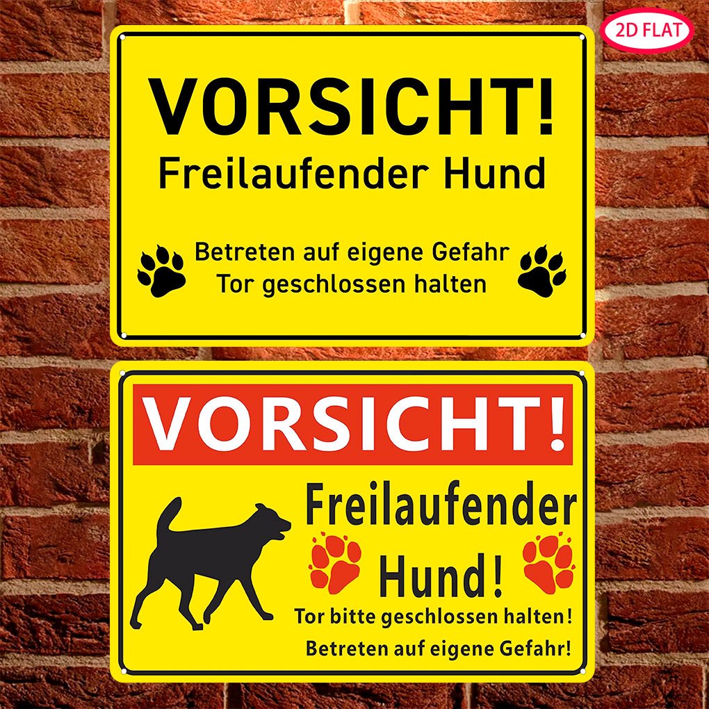 2d Flat - 【2d Flat】 2d Flat - [2d Flat] 2pcs, 2d Flat German Language Warning Plaque Dog Tin Sign, Caution Loose Dog, 8x12 Inch Decor For Outdoor Home Yard Street Signs