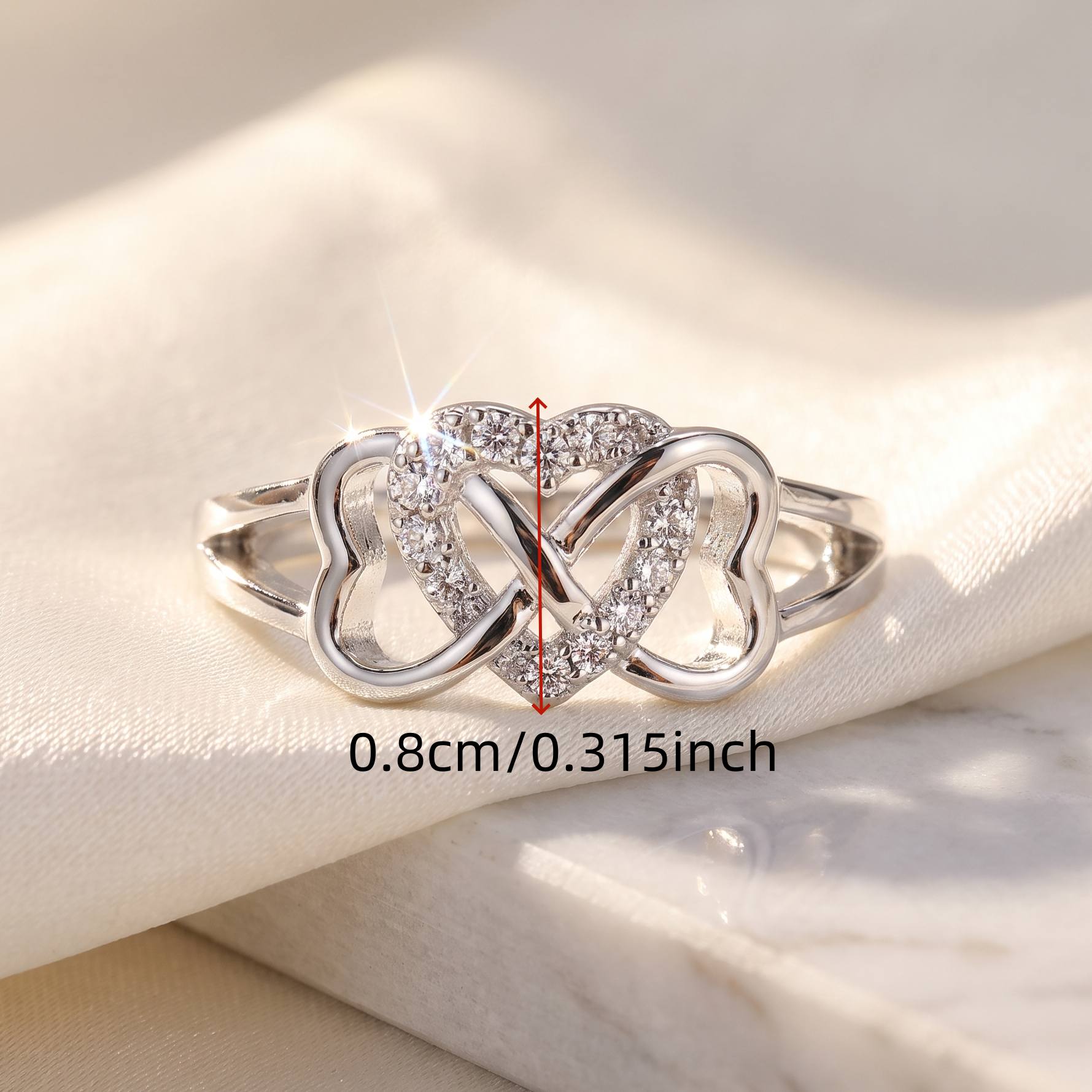 Women's Composite Square Zirconia Intertwined Heart Promise Ring