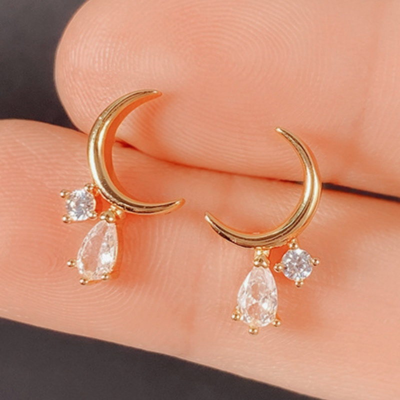 TEMU Einfache elegante Tränenförmige Mond-Steckerohrringe mit synthetischem Zirkonia-Einlegearbeiten für Damen, für Party, , , Urlaub,