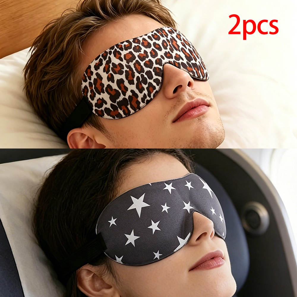 TEMU 2pcs Couple's Style 3d Blackout Sleep Eye Mask, Contoured Sleep Mask With Elastic Band, Pattern, Insulated Mask, Lightweight, Breathable, And