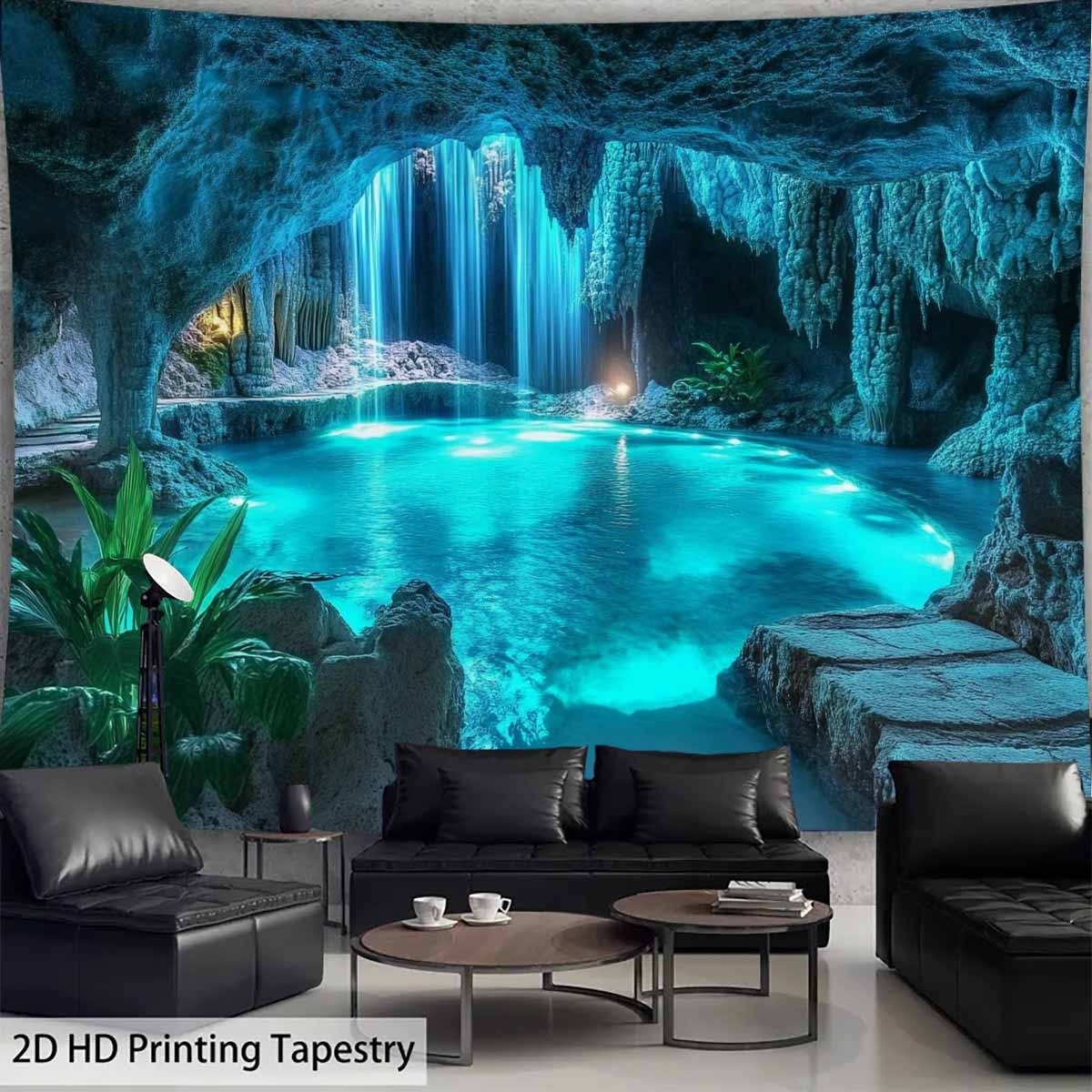 Tenture murale cascade grotte bleue - grande décoration murale_voghion.com