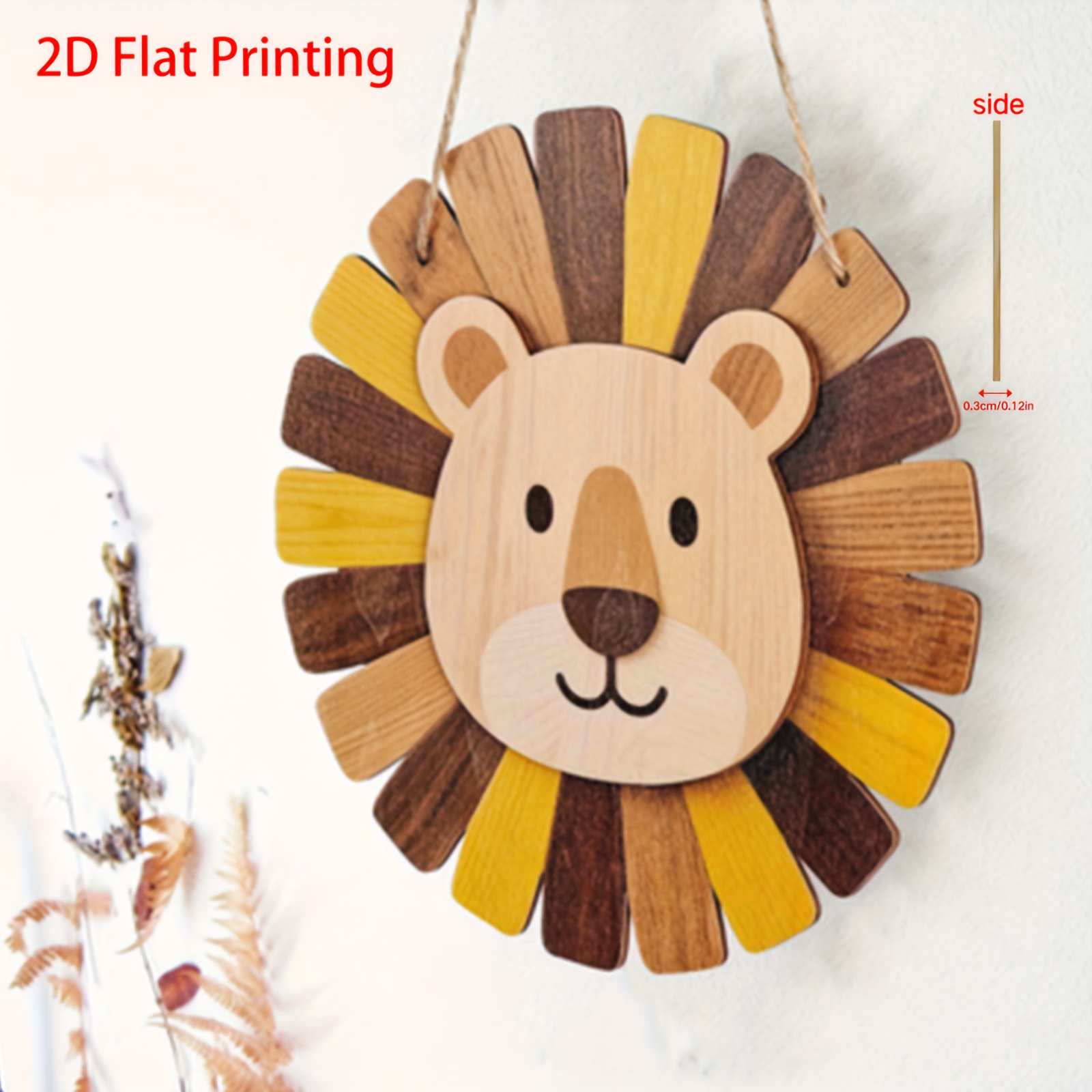 TEMU 2d Flat, 1pc Wooden Decorative Hanging Ornament, Cartoon Animal Wall Hanging, Vintage Figurine, Bohemian Style Wooden Wall Decor, Suitable For