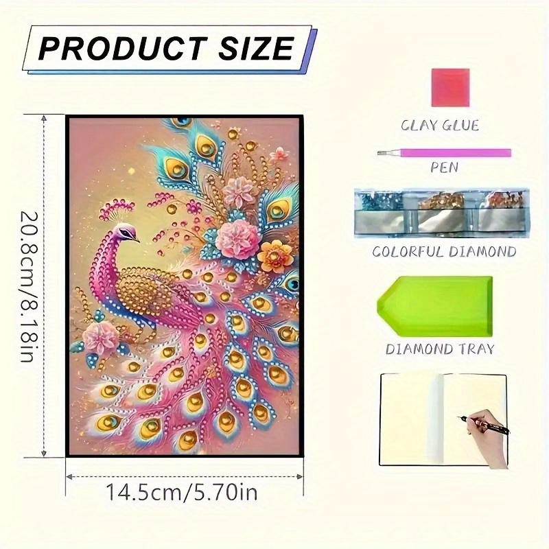 TEMU Notebook, 5d , Diary With Faux Leather Cover - Unique Shaped Diamond Sketchbook, Ideal For Home Office Creativity - Holidays, Birthdays, And