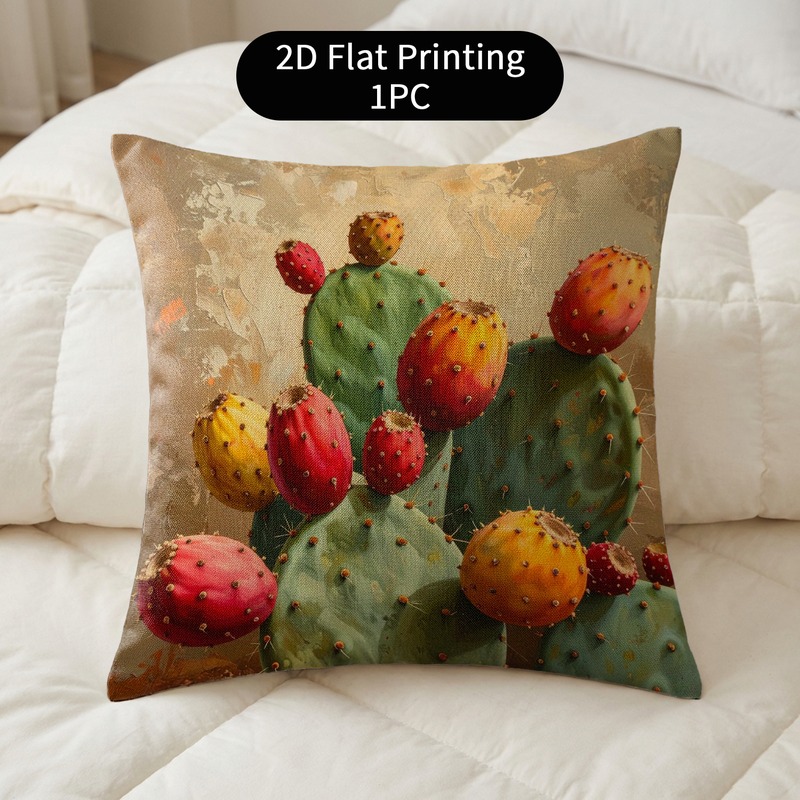 TEMU 1pc Printed Prickly Pear Cactus Textured Vibrant Fruits Warm Rustic Calm Pattern 18 X 18 Inch (45 X ) Pillowcase Polyester Double-sided Washable
