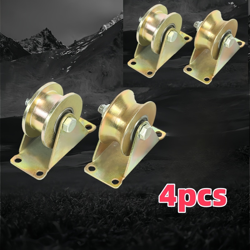 TEMU 4-pack Heavy Duty Cable Pulleys, V- Wheel Sliding Gate Rollers, Rigid V-shaped Track Rollers For Inverted Track Industrial Machinery, Suitable